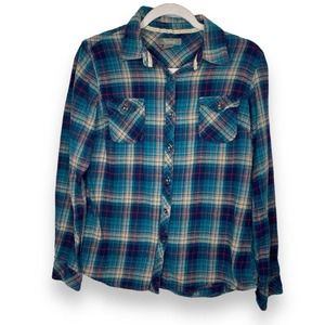 Bass Pro Shop Natural Reflection Blue Plaid Shirt Medium